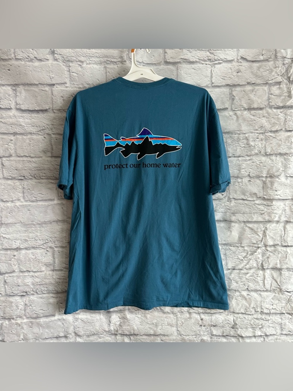 PREOWNED PATAGONIA BLUE TSHIRT PROTECT OUR HOME WATERS FISH SHIRT XL MENS